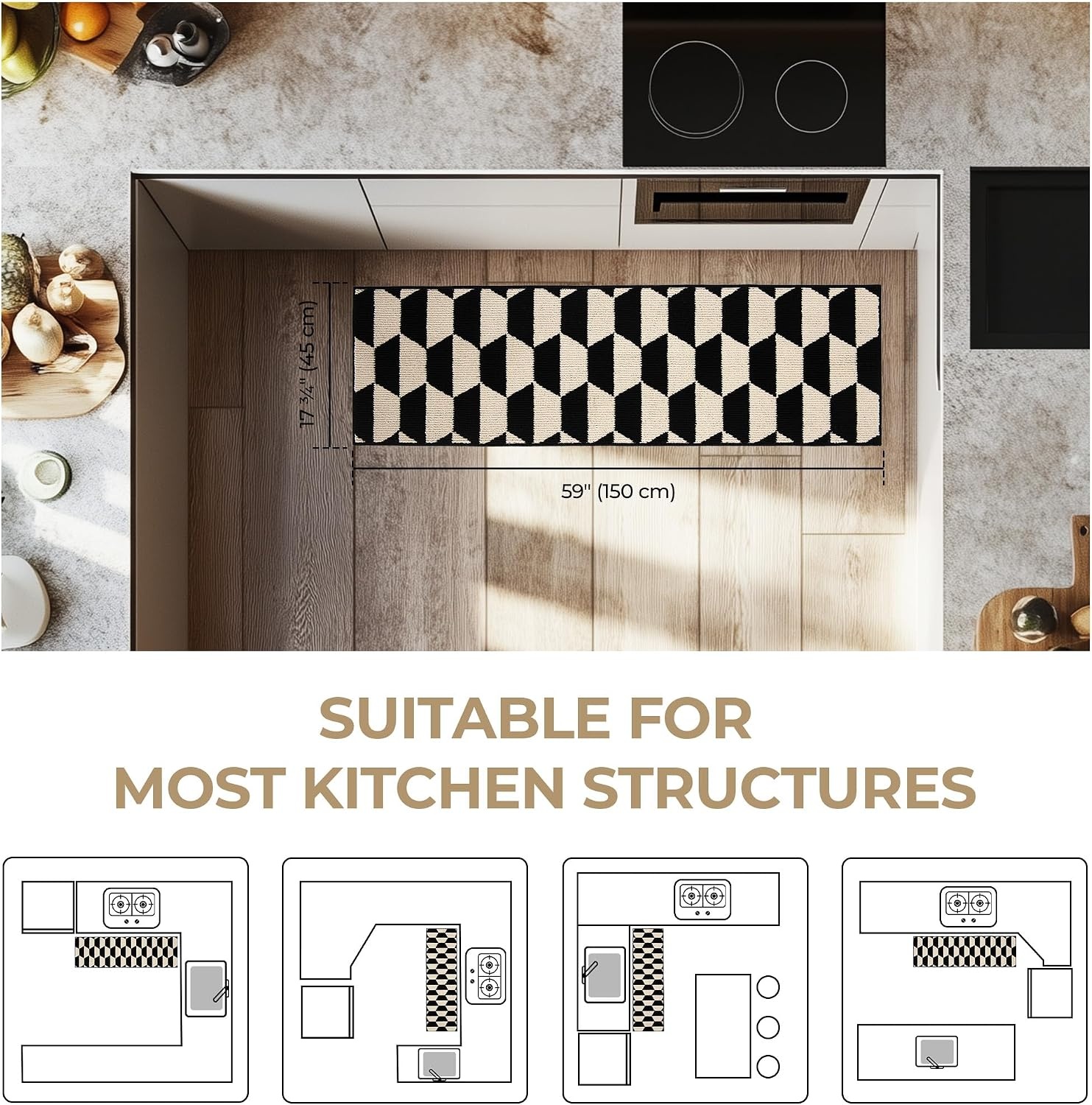 image:imageGRANNY SAYS Kitchen Mats for Floor Kitchen Rugs Non Slip Washable Runner Rugs for Kitchen Floor 47 x 177 Stain Resistant Comfort Standing Mat Made of 100 Polypropylene BlackBlackdiamond