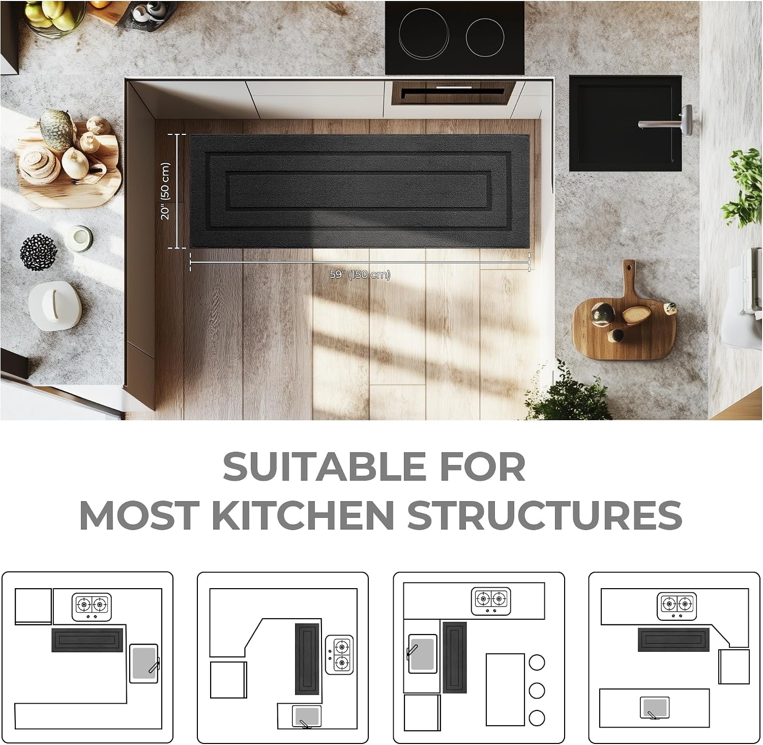 image:imageGRANNY SAYS Kitchen Mats for Floor Kitchen Rugs Non Slip Washable Runner Rugs for Kitchen Floor 47 x 177 Stain Resistant Comfort Standing Mat Made of 100 Polypropylene BlackAcharcoal Grey