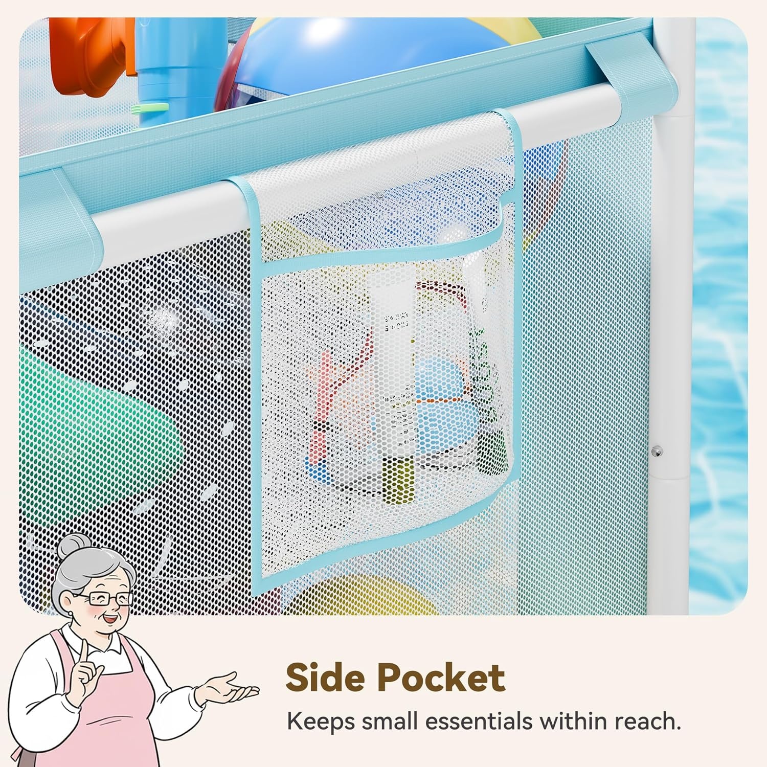 image:imageGRANNY SAYS Pool Float Storage Organizer 290Gallon Large Pool Storage Bin35 Pool Toy Storage Cart with Wheels for FloatsToys and BallsMesh Poolside Storage Holder for Swimming Pool BlueBlue