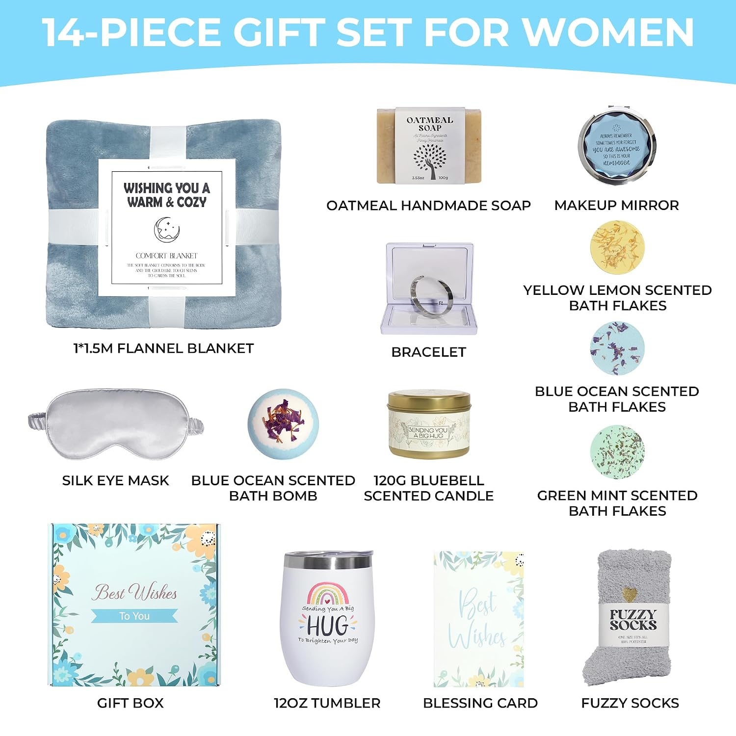 image:imageGRANNY SAYS Spa Gifts Set for Mom Birthday Gifts for Mom Self Care for Women with Luxury Flannel Blanket Thank You Gifts Get Well Gifts for Women Mom Best Friends Wife Sister Blue