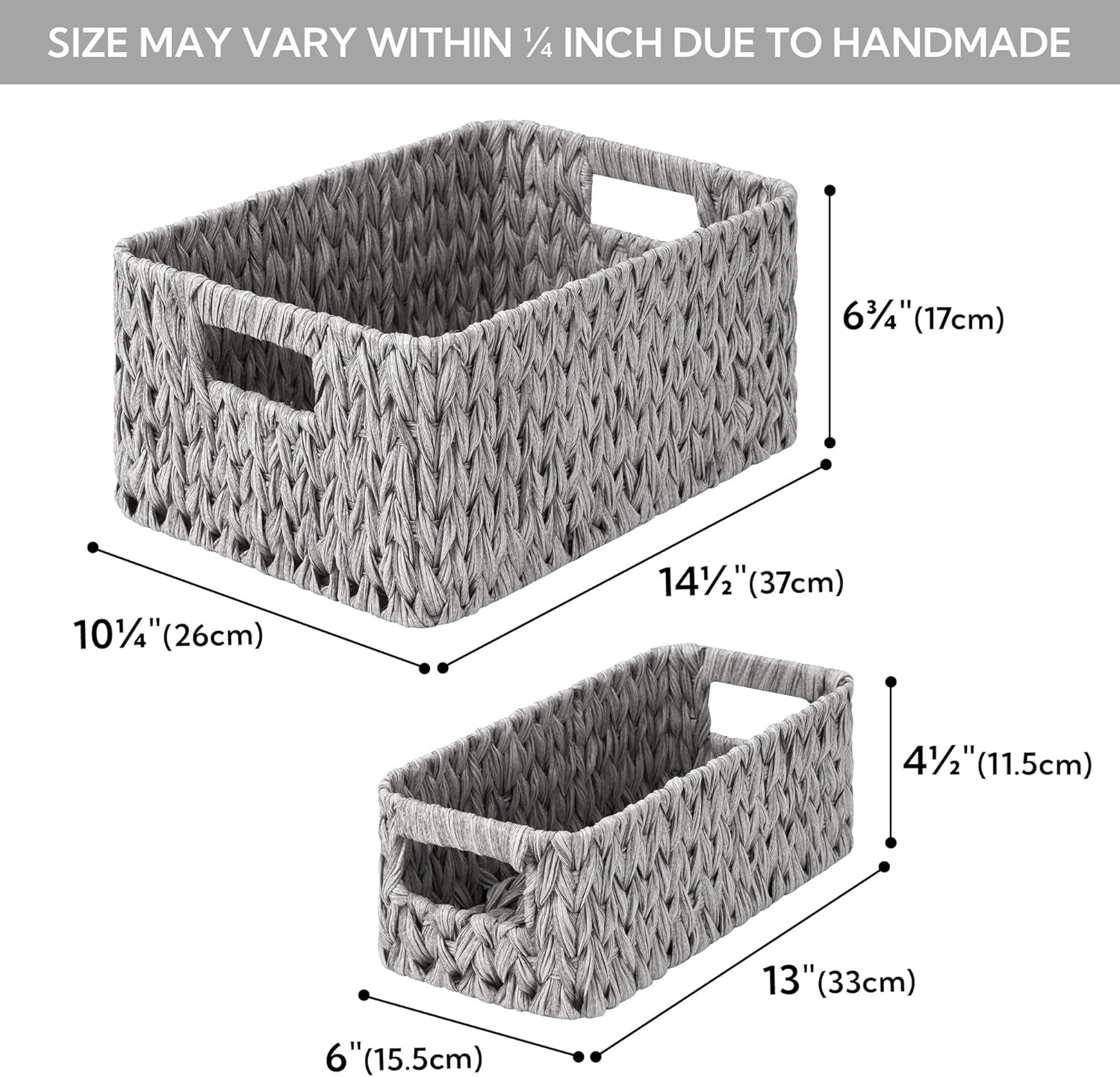 image:imageGRANNY SAYS Storage Baskets for Shelves Waterproof Basket Set for Organizing Toilet Wicker Basket Tank Topper Wicker Baskets with Handles Dark Brown 3PackGray
