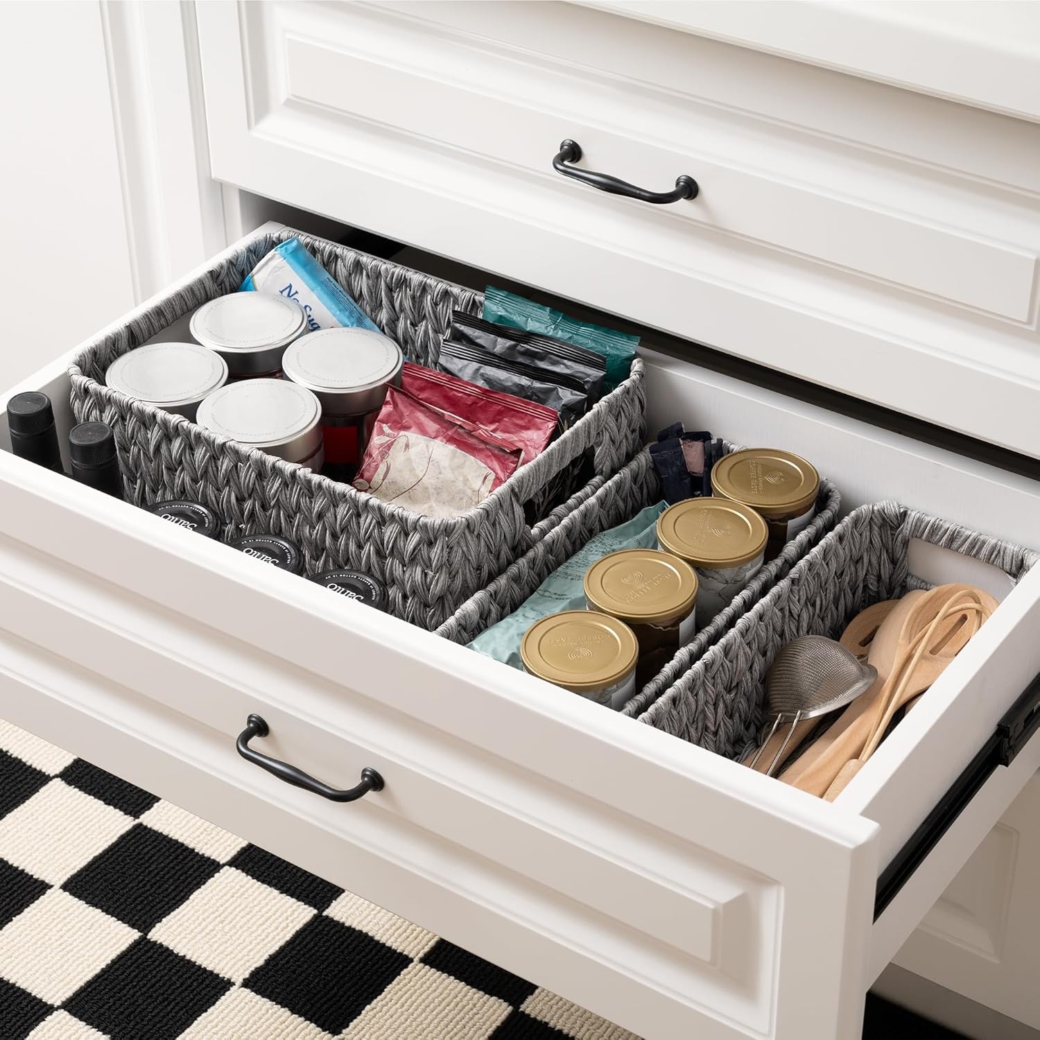 image:imageGRANNY SAYS Storage Baskets for Shelves Waterproof Basket Set for Organizing Toilet Wicker Basket Tank Topper Wicker Baskets with Handles Dark Brown 3PackGray