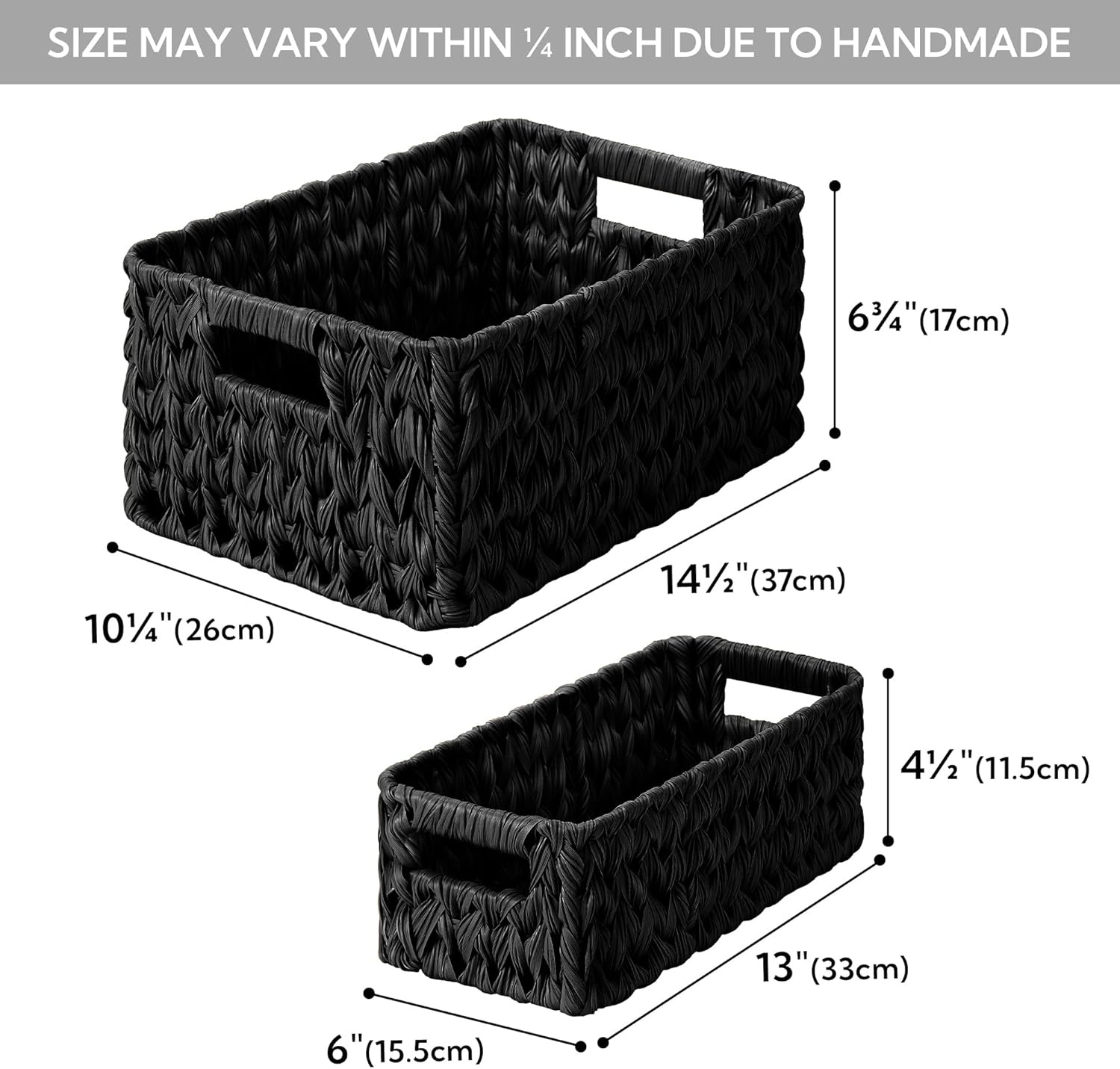 image:imageGRANNY SAYS Storage Baskets for Shelves Waterproof Basket Set for Organizing Toilet Wicker Basket Tank Topper Wicker Baskets with Handles Dark Brown 3PackBlack