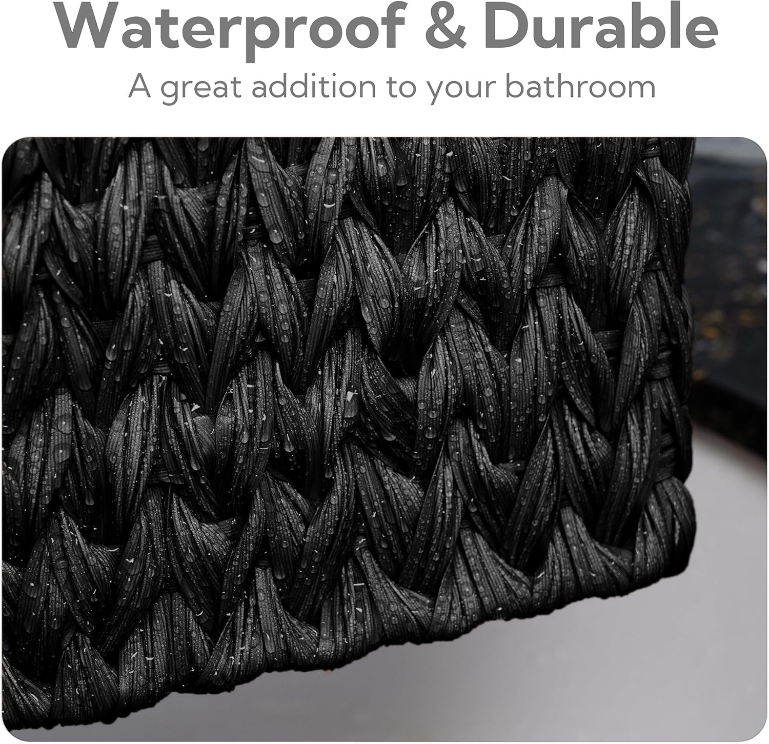 image:imageGRANNY SAYS Storage Baskets for Shelves Waterproof Basket Set for Organizing Toilet Wicker Basket Tank Topper Wicker Baskets with Handles Dark Brown 3PackBlack