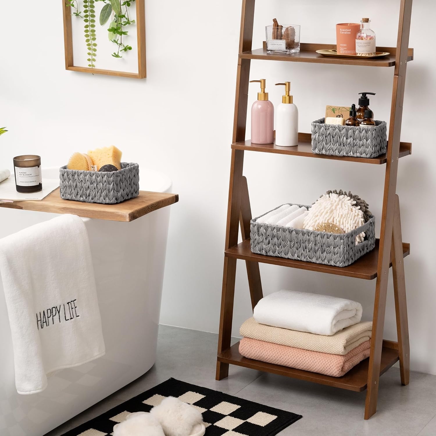 image:imageGRANNY SAYS Storage Baskets for Shelves Waterproof Basket Set for Organizing Toilet Wicker Basket Tank Topper Wicker Baskets with Handles Dark Brown 3PackGray