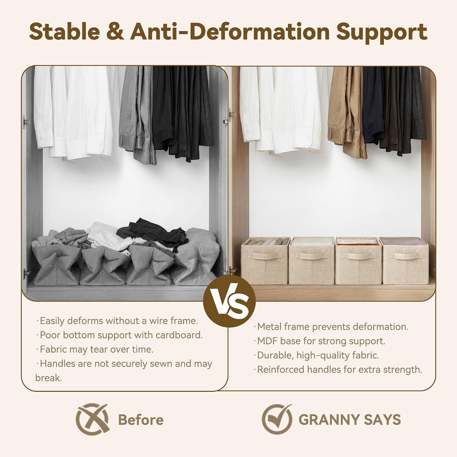 image:imageGRANNY SAYS Storage Baskets with Metal Frame Closet Organizer Bins Decorative Clothes Storage Bin Foldable Sturdy for Organizing Shelves Living Room Bedroom Blankets Books Beige 2PackLight Taupe