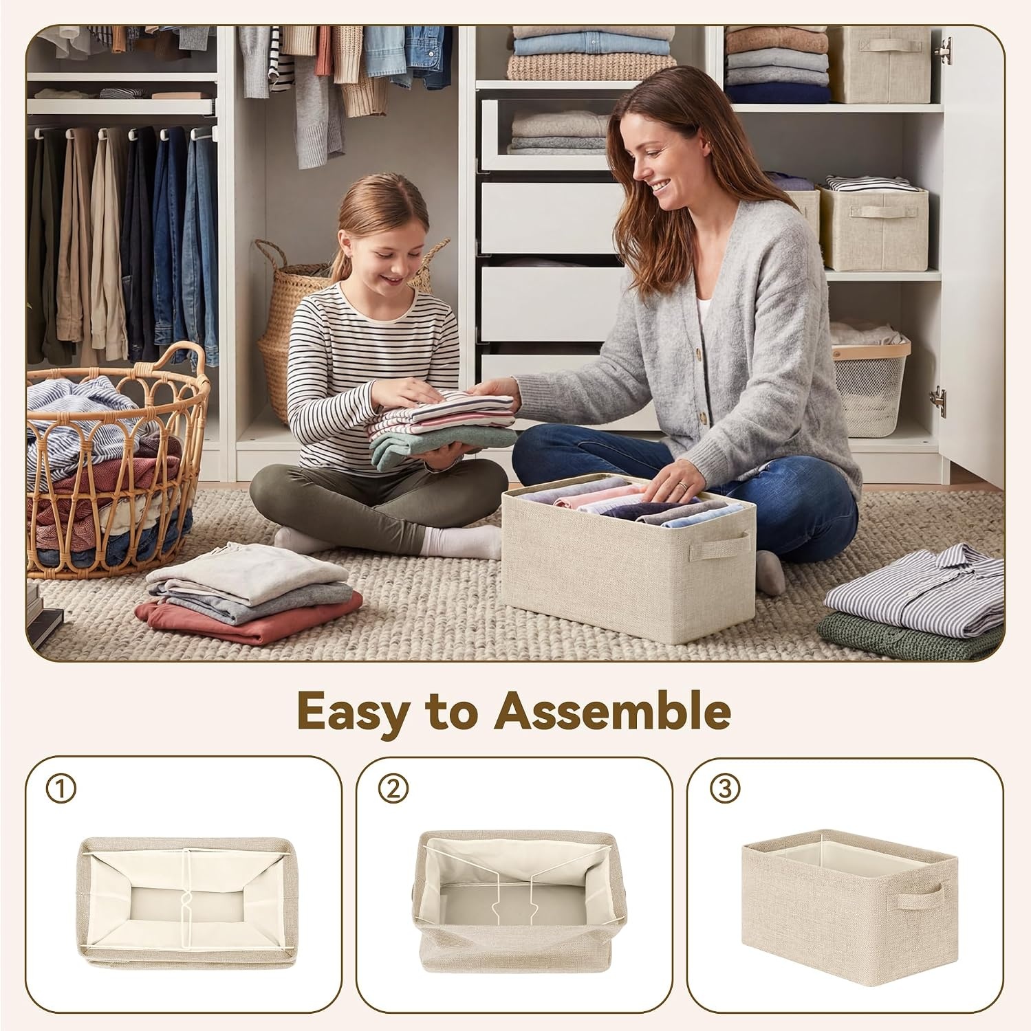 image:imageGRANNY SAYS Storage Baskets with Metal Frame Closet Organizer Bins Decorative Clothes Storage Bin Foldable Sturdy for Organizing Shelves Living Room Bedroom Blankets Books Beige 2PackLight Taupe