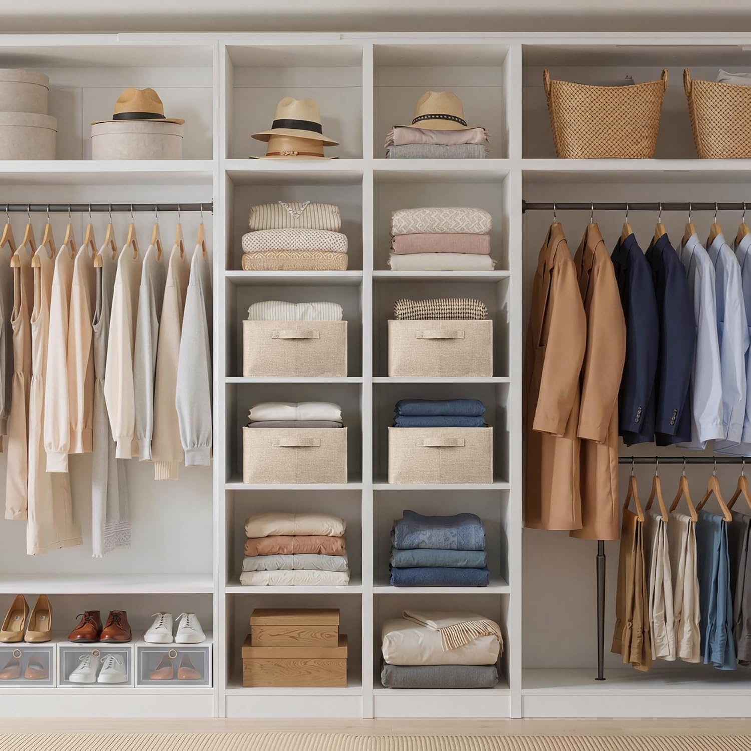 image:imageGRANNY SAYS Storage Baskets with Metal Frame Closet Organizer Bins Decorative Clothes Storage Bin Foldable Sturdy for Organizing Shelves Living Room Bedroom Blankets Books Beige 2PackLight Taupe