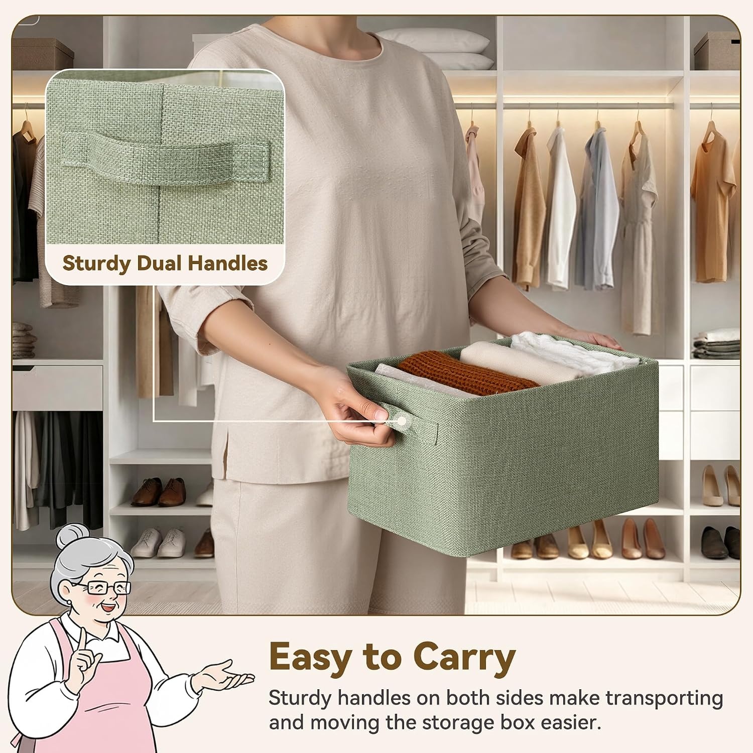 image:imageGRANNY SAYS Storage Baskets with Metal Frame Closet Organizer Bins Decorative Clothes Storage Bin Foldable Sturdy for Organizing Shelves Living Room Bedroom Blankets Books Beige 2PackSage Green
