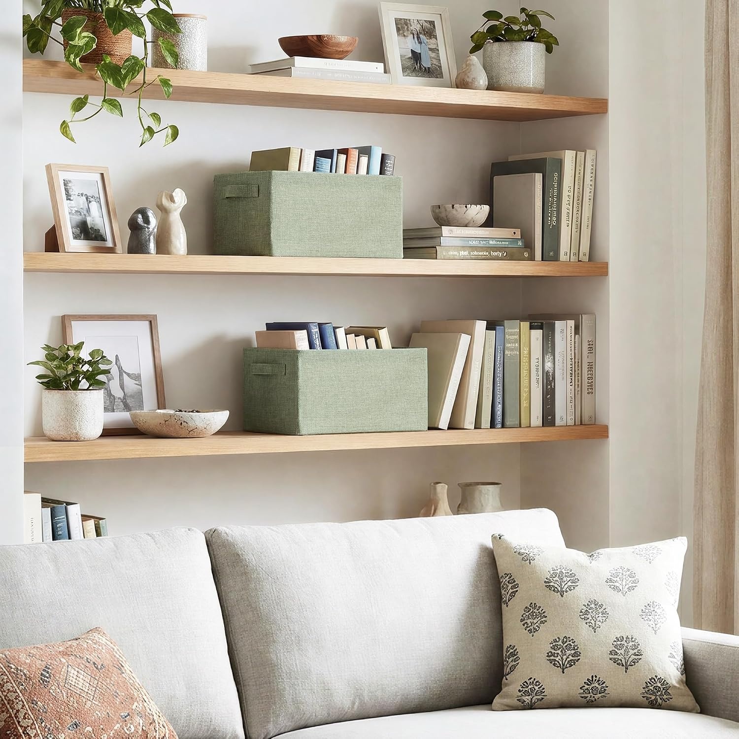 image:imageGRANNY SAYS Storage Baskets with Metal Frame Closet Organizer Bins Decorative Clothes Storage Bin Foldable Sturdy for Organizing Shelves Living Room Bedroom Blankets Books Beige 2PackSage Green