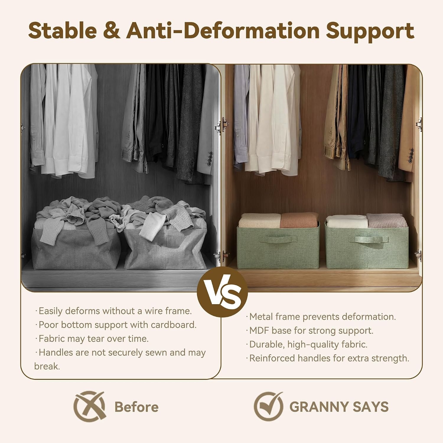 image:imageGRANNY SAYS Storage Baskets with Metal Frame Closet Organizer Bins Decorative Clothes Storage Bin Foldable Sturdy for Organizing Shelves Living Room Bedroom Blankets Books Beige 2PackSage Green