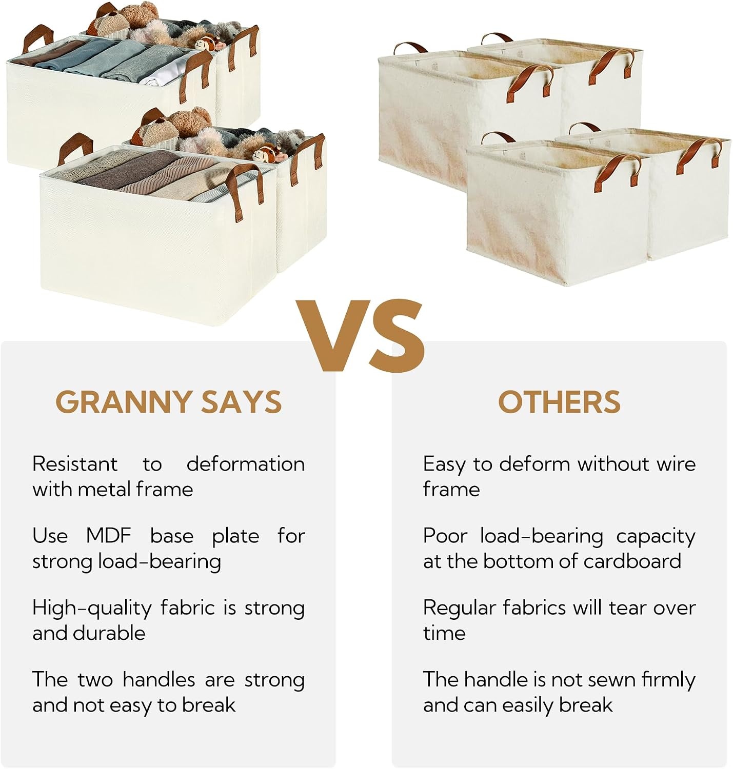 image:imageGRANNY SAYS Storage Bins for Closet Linen Closet Organizers and Storage Baskets with Metal Frame Shelf Storage Bins for Organizing Living Room Bedroom Wardrobe Foldable Sturdy Beige 2PackIvory