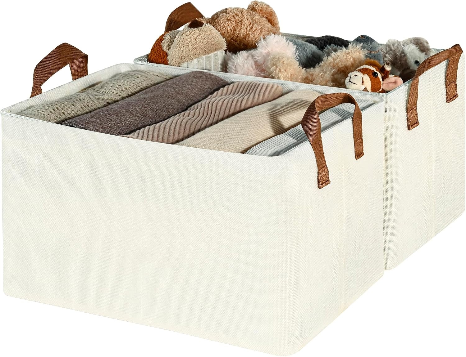 image:imageGRANNY SAYS Storage Bins for Closet Linen Closet Organizers and Storage Baskets with Metal Frame Shelf Storage Bins for Organizing Living Room Bedroom Wardrobe Foldable Sturdy Beige 2PackIvory