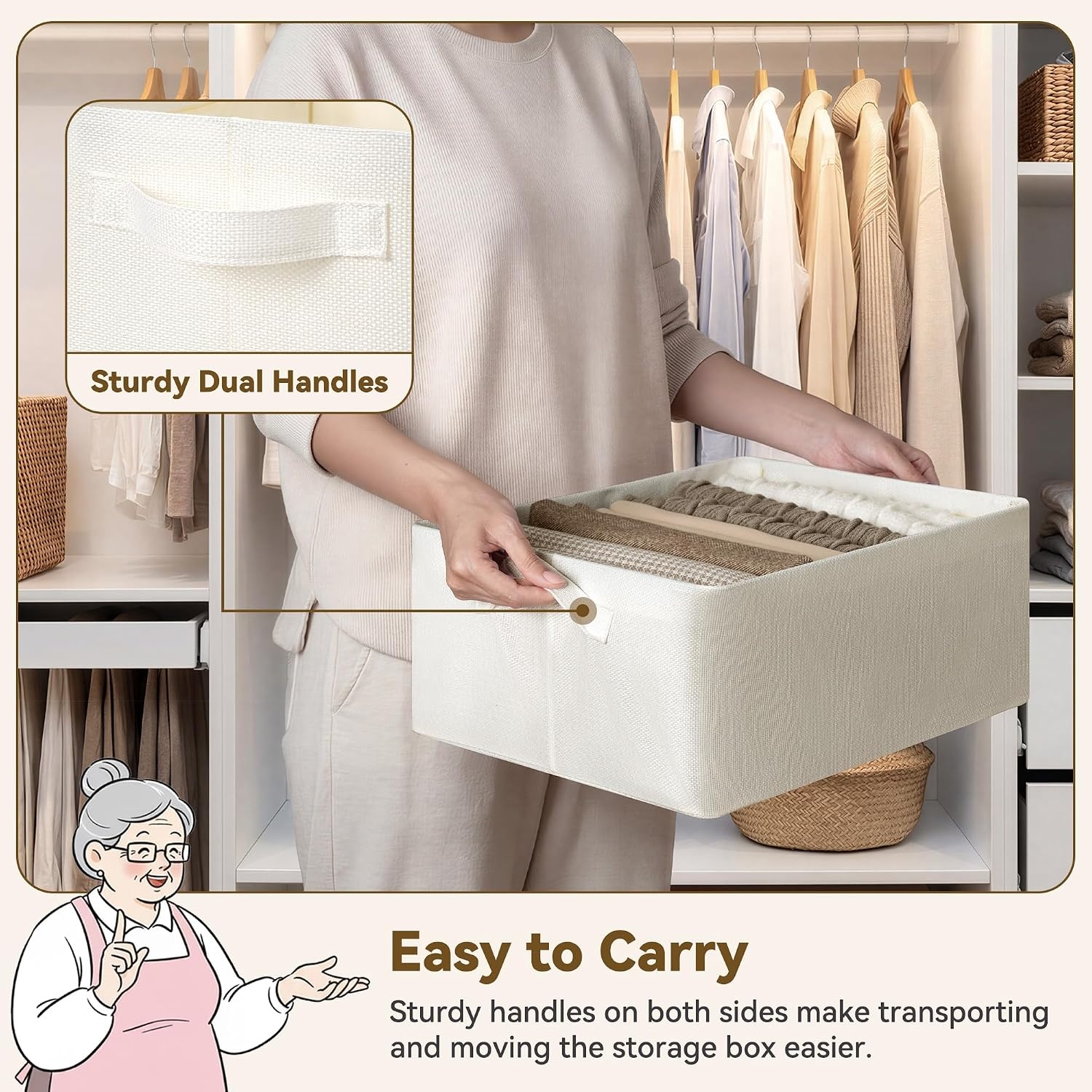 image:imageGRANNY SAYS Storage Bins for Closet Linen Closet Organizers and Storage Baskets with Metal Frame Shelf Storage Bins for Organizing Living Room Bedroom Wardrobe Foldable Sturdy Beige 2PackBeige
