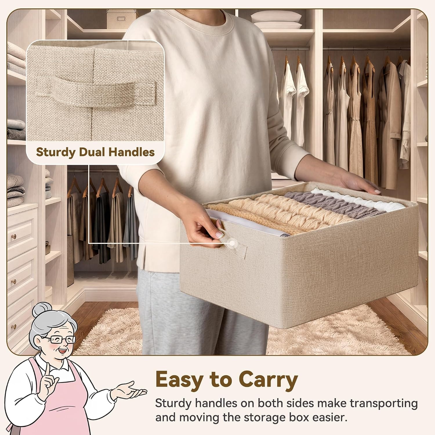 image:imageGRANNY SAYS Storage Bins for Closet Linen Closet Organizers and Storage Baskets with Metal Frame Shelf Storage Bins for Organizing Living Room Bedroom Wardrobe Foldable Sturdy Beige 2PackLight Taupe