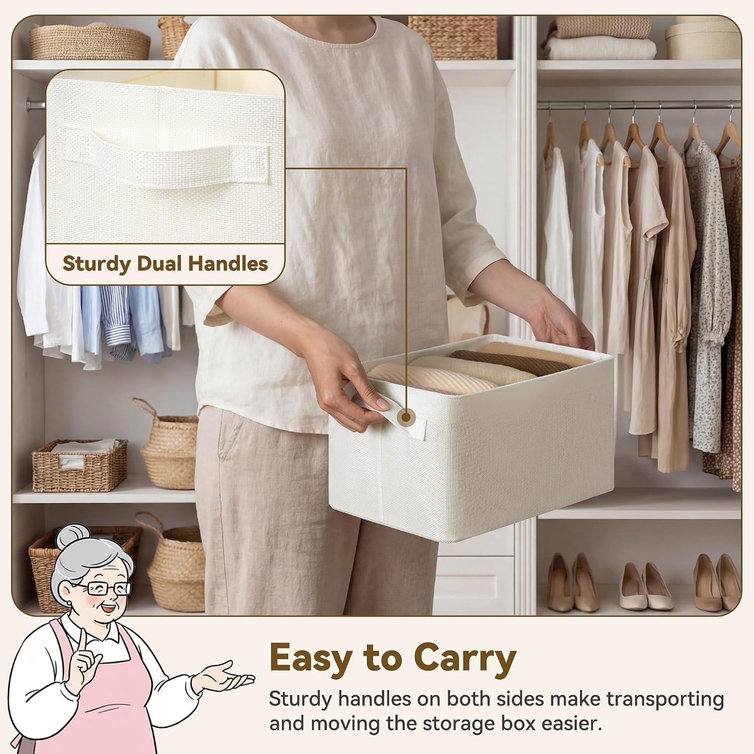 image:imageGRANNY SAYS Storage Bins for Closet Linen Closet Organizers and Storage Baskets with Metal Frame Shelf Storage Bins for Organizing Living Room Bedroom Wardrobe Foldable Sturdy Beige 2PackBeige