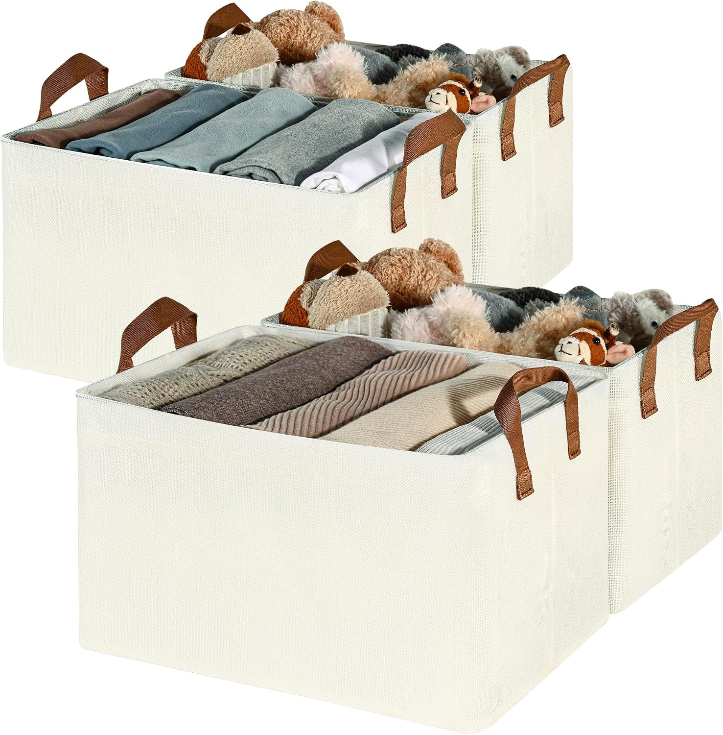 image:imageGRANNY SAYS Storage Bins for Closet Linen Closet Organizers and Storage Baskets with Metal Frame Shelf Storage Bins for Organizing Living Room Bedroom Wardrobe Foldable Sturdy Beige 2PackIvory