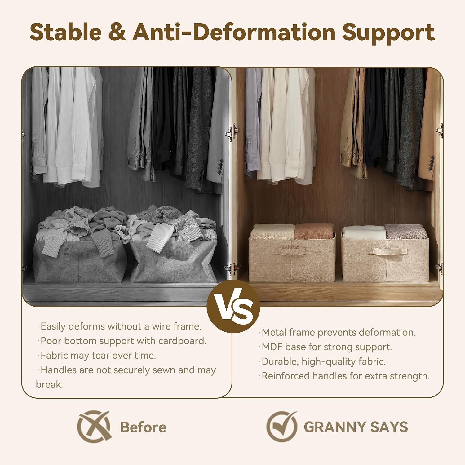 image:imageGRANNY SAYS Storage Bins for Closet Linen Closet Organizers and Storage Baskets with Metal Frame Shelf Storage Bins for Organizing Living Room Bedroom Wardrobe Foldable Sturdy Beige 2PackLight Taupe