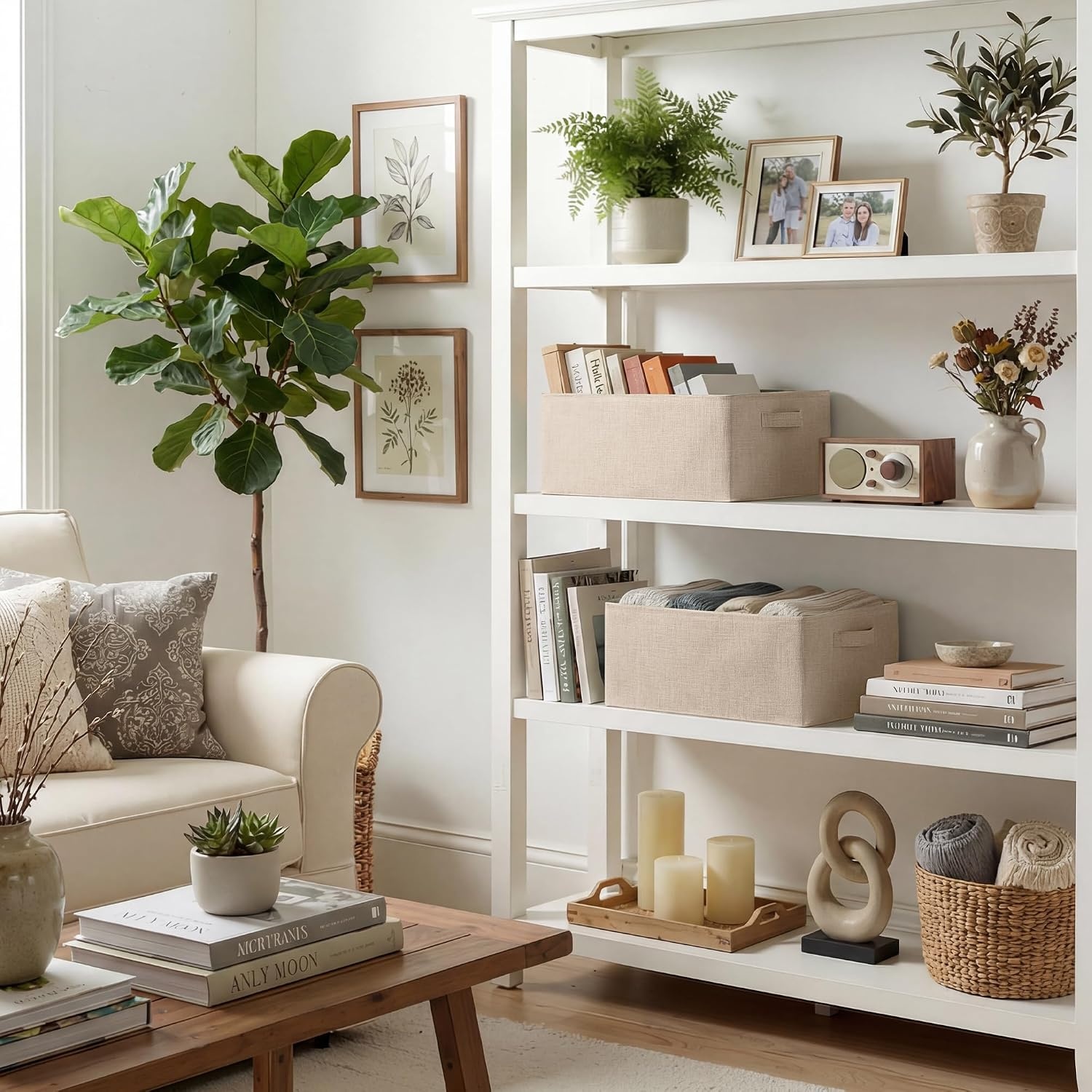image:imageGRANNY SAYS Storage Bins for Closet Linen Closet Organizers and Storage Baskets with Metal Frame Shelf Storage Bins for Organizing Living Room Bedroom Wardrobe Foldable Sturdy Beige 2PackLight Taupe