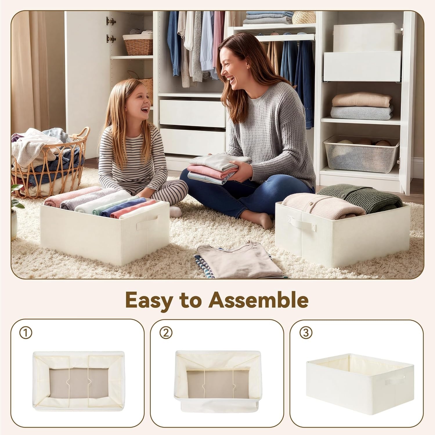 image:imageGRANNY SAYS Storage Bins for Closet Linen Closet Organizers and Storage Baskets with Metal Frame Shelf Storage Bins for Organizing Living Room Bedroom Wardrobe Foldable Sturdy Beige 2PackBeige