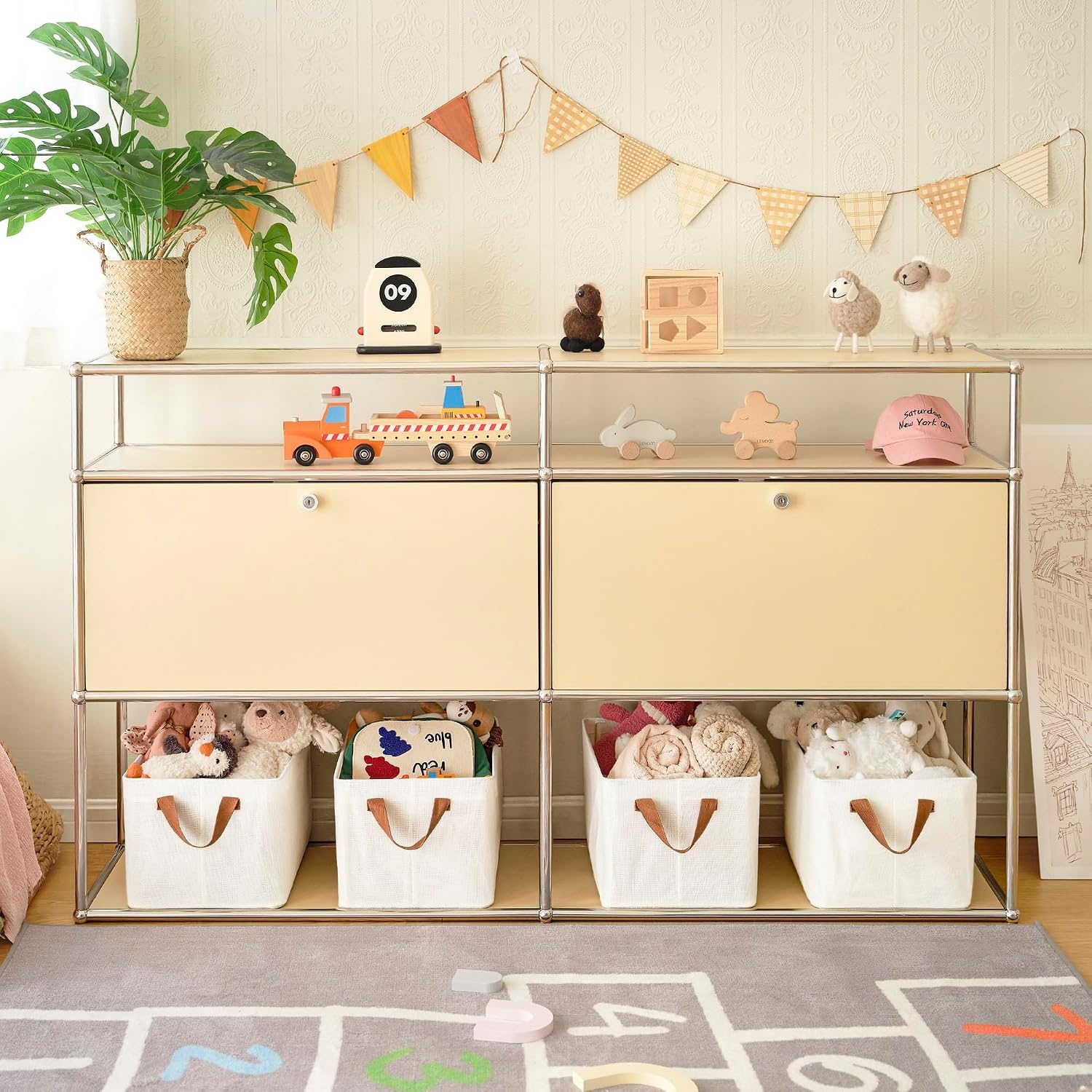 image:imageGRANNY SAYS Storage Bins for Closet Linen Closet Organizers and Storage Baskets with Metal Frame Shelf Storage Bins for Organizing Living Room Bedroom Wardrobe Foldable Sturdy Beige 2PackIvory