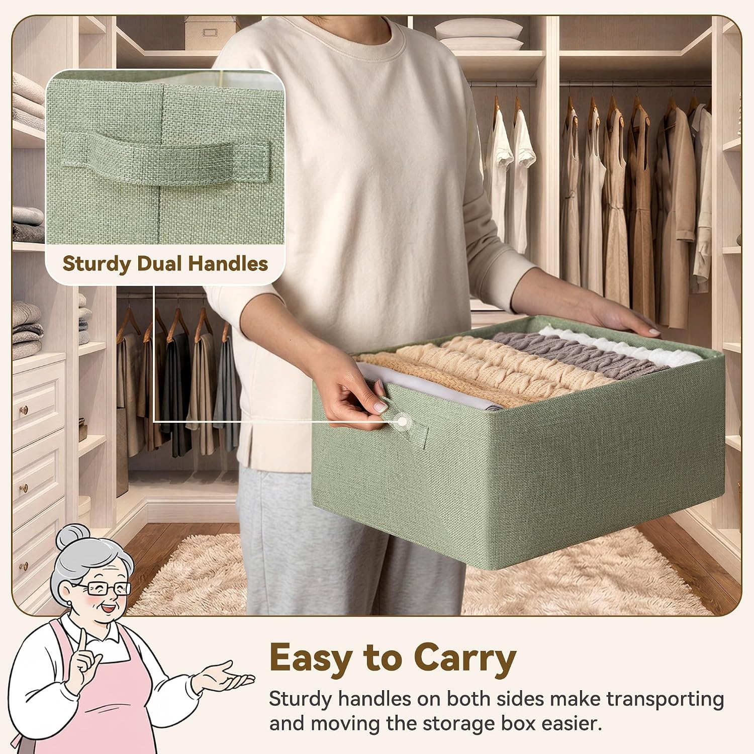 image:imageGRANNY SAYS Storage Bins for Closet Linen Closet Organizers and Storage Baskets with Metal Frame Shelf Storage Bins for Organizing Living Room Bedroom Wardrobe Foldable Sturdy Beige 2PackSage Green