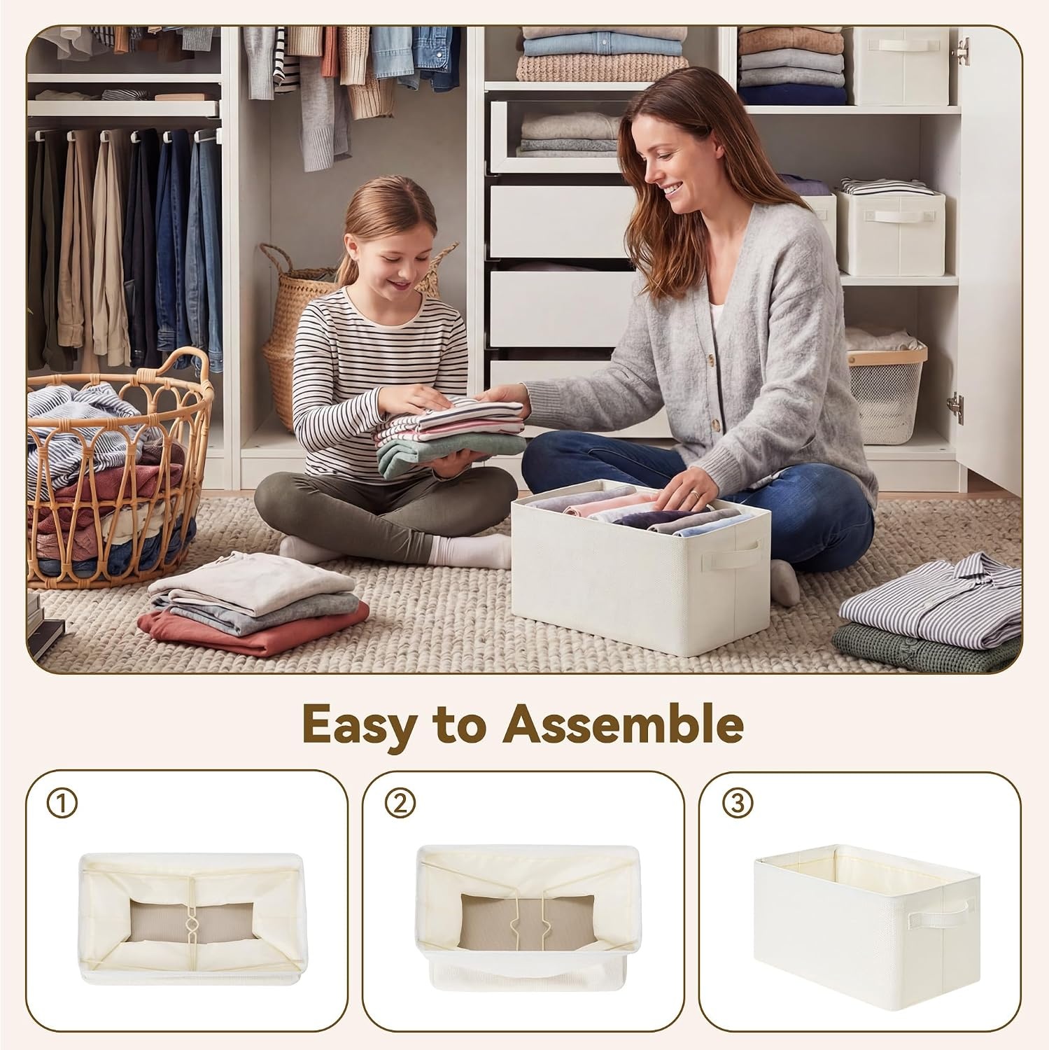 image:imageGRANNY SAYS Storage Bins for Closet Linen Closet Organizers and Storage Baskets with Metal Frame Shelf Storage Bins for Organizing Living Room Bedroom Wardrobe Foldable Sturdy Beige 2PackBeige