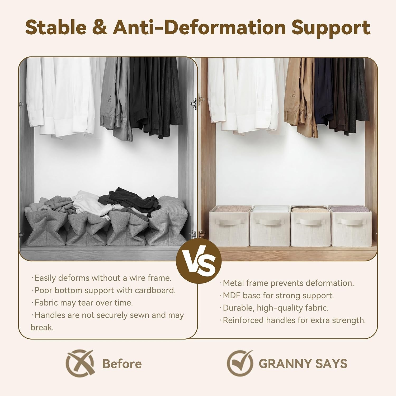 image:imageGRANNY SAYS Storage Bins for Closet Linen Closet Organizers and Storage Baskets with Metal Frame Shelf Storage Bins for Organizing Living Room Bedroom Wardrobe Foldable Sturdy Beige 2PackBeige