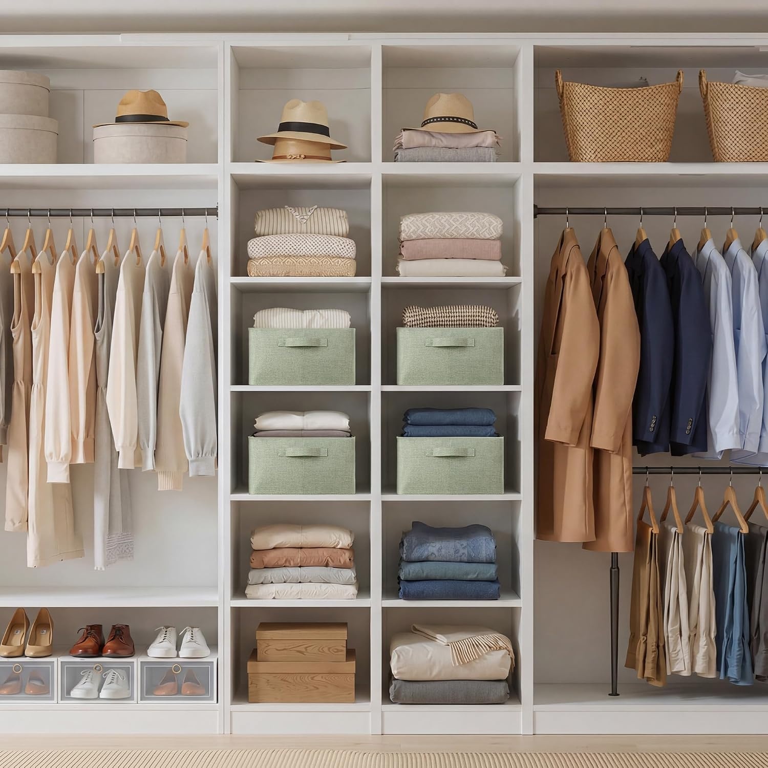 image:imageGRANNY SAYS Storage Bins for Closet Linen Closet Organizers and Storage Baskets with Metal Frame Shelf Storage Bins for Organizing Living Room Bedroom Wardrobe Foldable Sturdy Beige 2PackSage Green