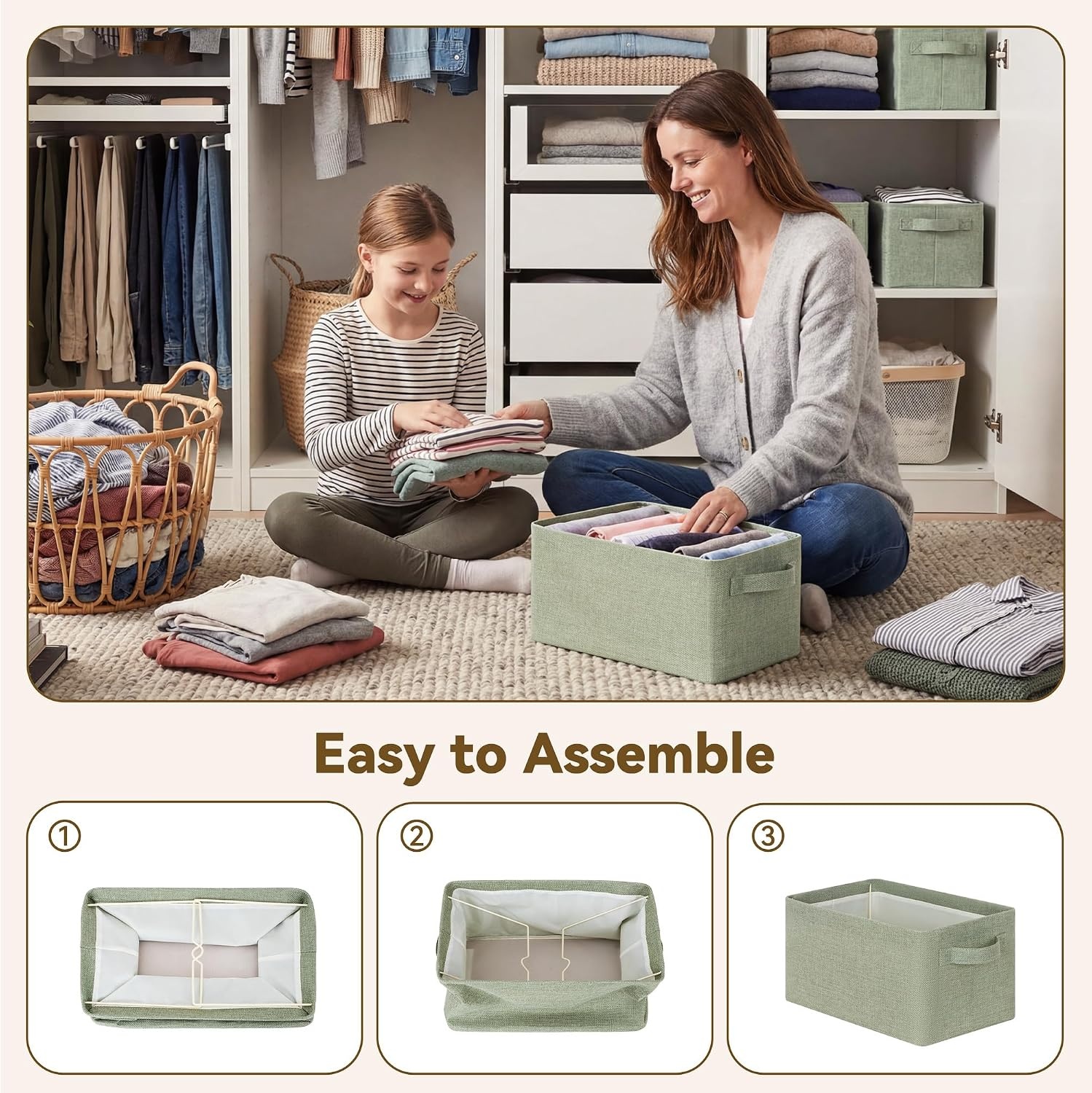 image:imageGRANNY SAYS Storage Bins for Closet Linen Closet Organizers and Storage Baskets with Metal Frame Shelf Storage Bins for Organizing Living Room Bedroom Wardrobe Foldable Sturdy Beige 2PackSage Green