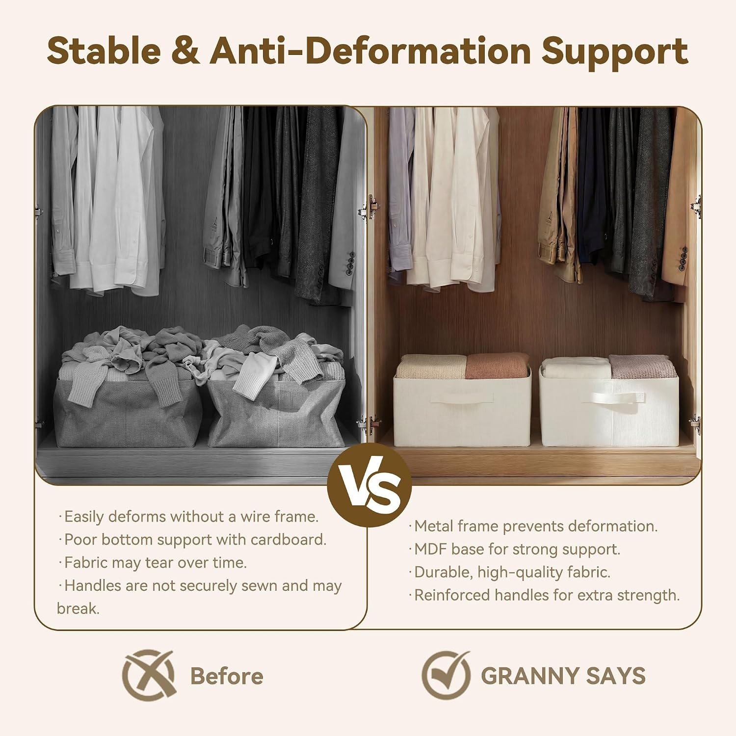 image:imageGRANNY SAYS Storage Bins for Closet Linen Closet Organizers and Storage Baskets with Metal Frame Shelf Storage Bins for Organizing Living Room Bedroom Wardrobe Foldable Sturdy Beige 2PackBeige