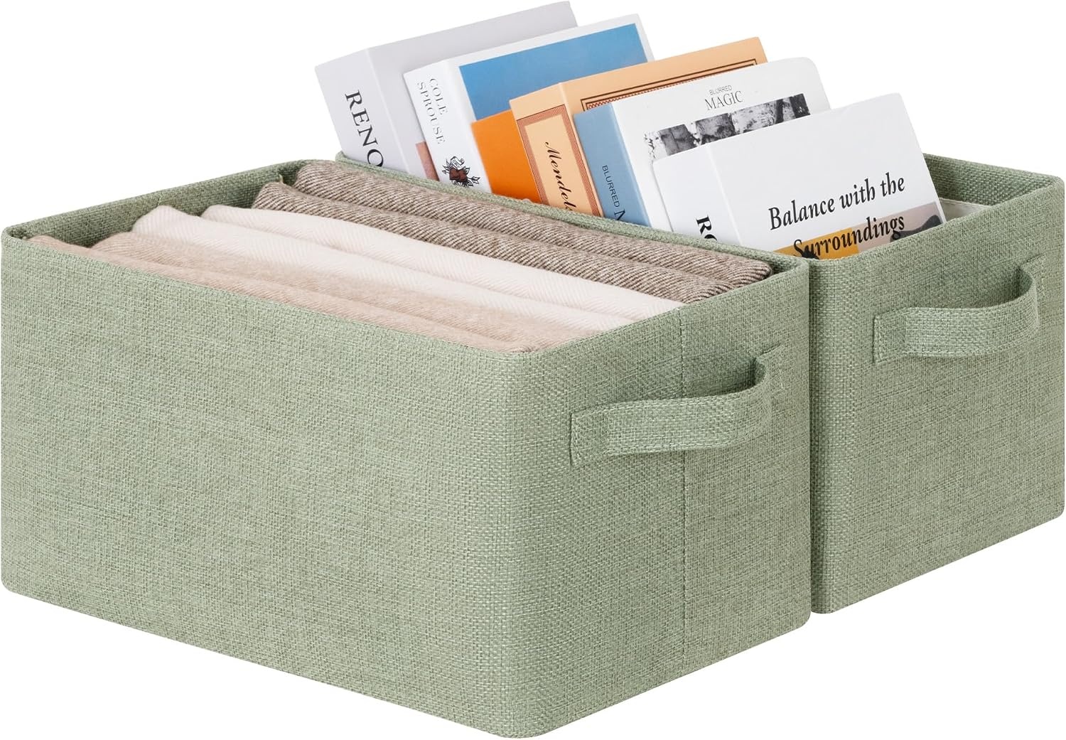 image:imageGRANNY SAYS Storage Bins for Closet Linen Closet Organizers and Storage Baskets with Metal Frame Shelf Storage Bins for Organizing Living Room Bedroom Wardrobe Foldable Sturdy Beige 2PackSage Green