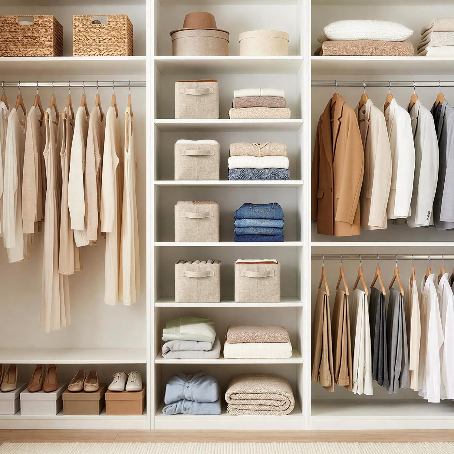 image:imageGRANNY SAYS Storage Bins for Closet Linen Closet Organizers and Storage Baskets with Metal Frame Shelf Storage Bins for Organizing Living Room Bedroom Wardrobe Foldable Sturdy Beige 2PackLight Taupe