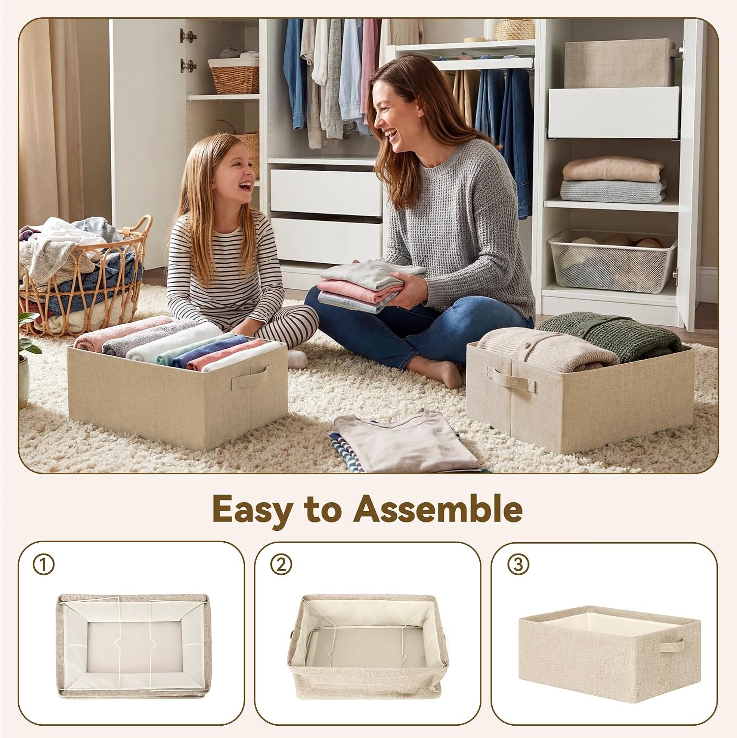 image:imageGRANNY SAYS Storage Bins for Closet Linen Closet Organizers and Storage Baskets with Metal Frame Shelf Storage Bins for Organizing Living Room Bedroom Wardrobe Foldable Sturdy Beige 2PackLight Taupe