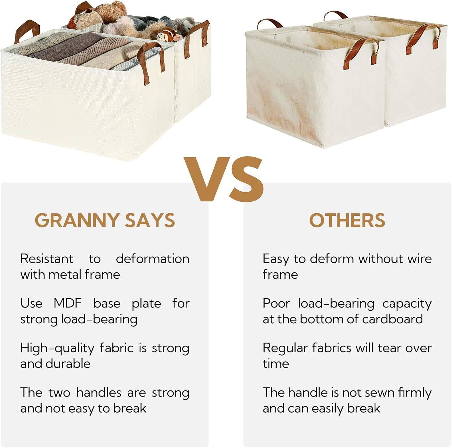 image:imageGRANNY SAYS Storage Bins for Closet Linen Closet Organizers and Storage Baskets with Metal Frame Shelf Storage Bins for Organizing Living Room Bedroom Wardrobe Foldable Sturdy Beige 2PackIvory