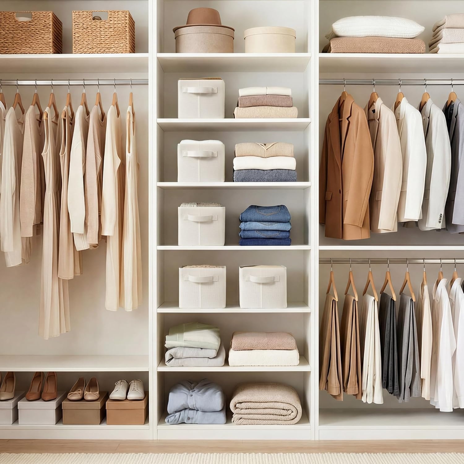 image:imageGRANNY SAYS Storage Bins for Closet Linen Closet Organizers and Storage Baskets with Metal Frame Shelf Storage Bins for Organizing Living Room Bedroom Wardrobe Foldable Sturdy Beige 2PackBeige