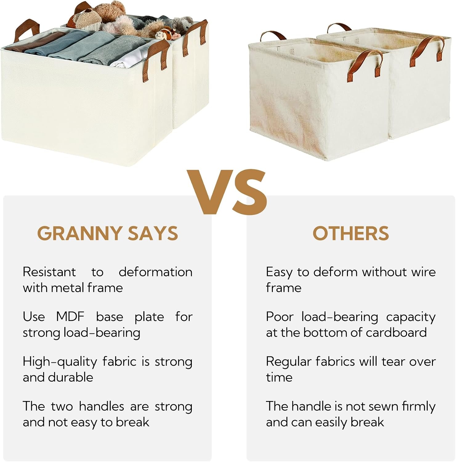 image:imageGRANNY SAYS Storage Bins for Closet Linen Closet Organizers and Storage Baskets with Metal Frame Shelf Storage Bins for Organizing Living Room Bedroom Wardrobe Foldable Sturdy Beige 2PackIvory