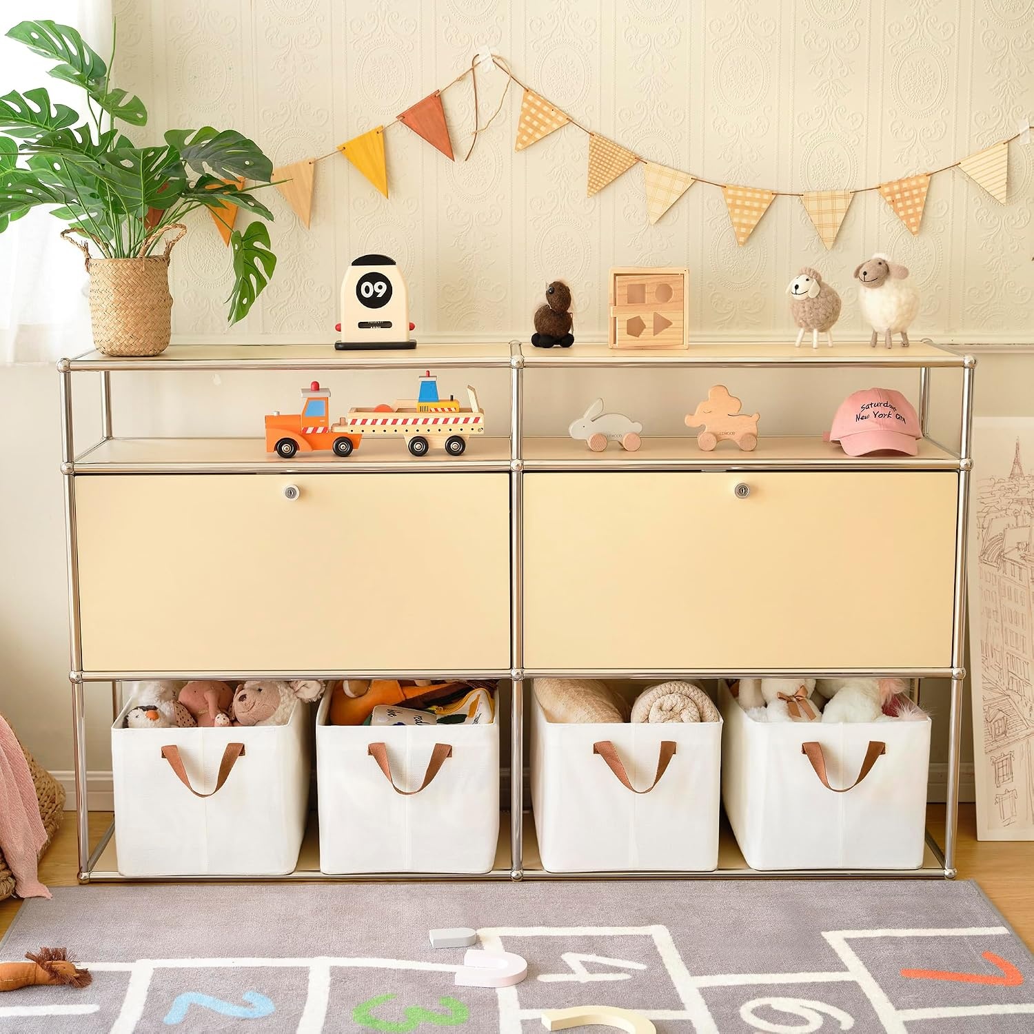 image:imageGRANNY SAYS Storage Bins for Closet Linen Closet Organizers and Storage Baskets with Metal Frame Shelf Storage Bins for Organizing Living Room Bedroom Wardrobe Foldable Sturdy Beige 2PackIvory