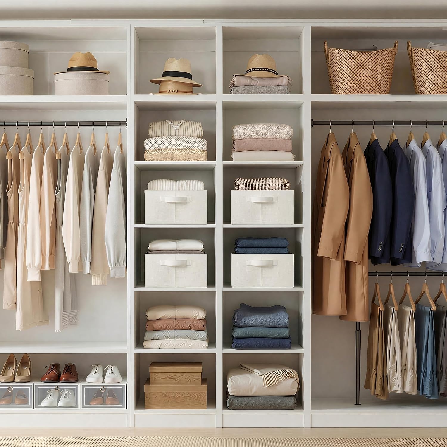 image:imageGRANNY SAYS Storage Bins for Closet Linen Closet Organizers and Storage Baskets with Metal Frame Shelf Storage Bins for Organizing Living Room Bedroom Wardrobe Foldable Sturdy Beige 2PackBeige