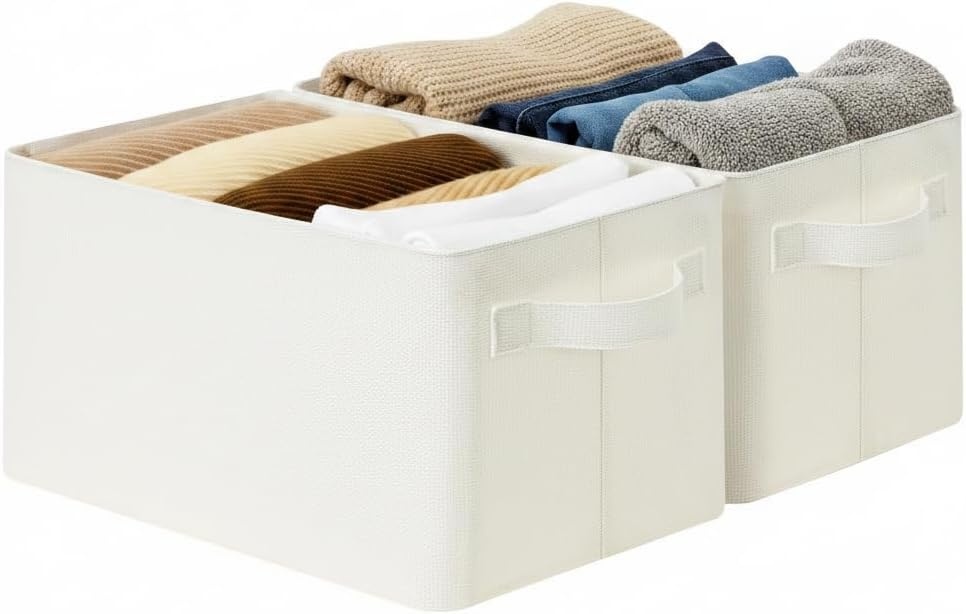 image:imageGRANNY SAYS Storage Bins for Closet Linen Closet Organizers and Storage Baskets with Metal Frame Shelf Storage Bins for Organizing Living Room Bedroom Wardrobe Foldable Sturdy Beige 2PackBeige