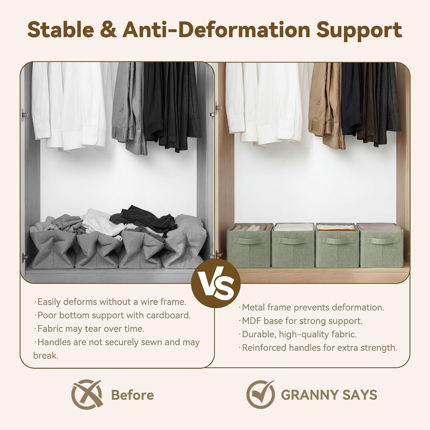 image:imageGRANNY SAYS Storage Bins for Closet Linen Closet Organizers and Storage Baskets with Metal Frame Shelf Storage Bins for Organizing Living Room Bedroom Wardrobe Foldable Sturdy Beige 2PackSage Green