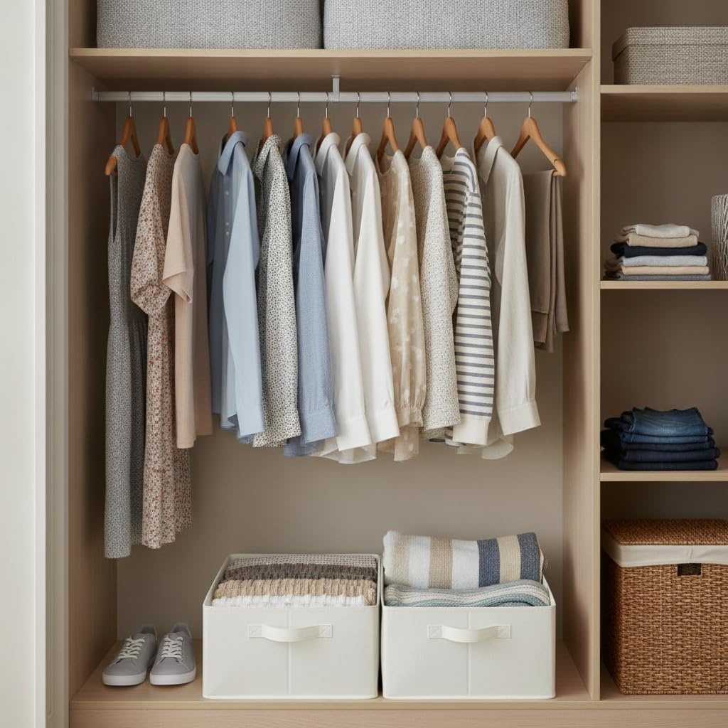 image:imageGRANNY SAYS Storage Bins for Closet Linen Closet Organizers and Storage Baskets with Metal Frame Shelf Storage Bins for Organizing Living Room Bedroom Wardrobe Foldable Sturdy Beige 2PackBeige