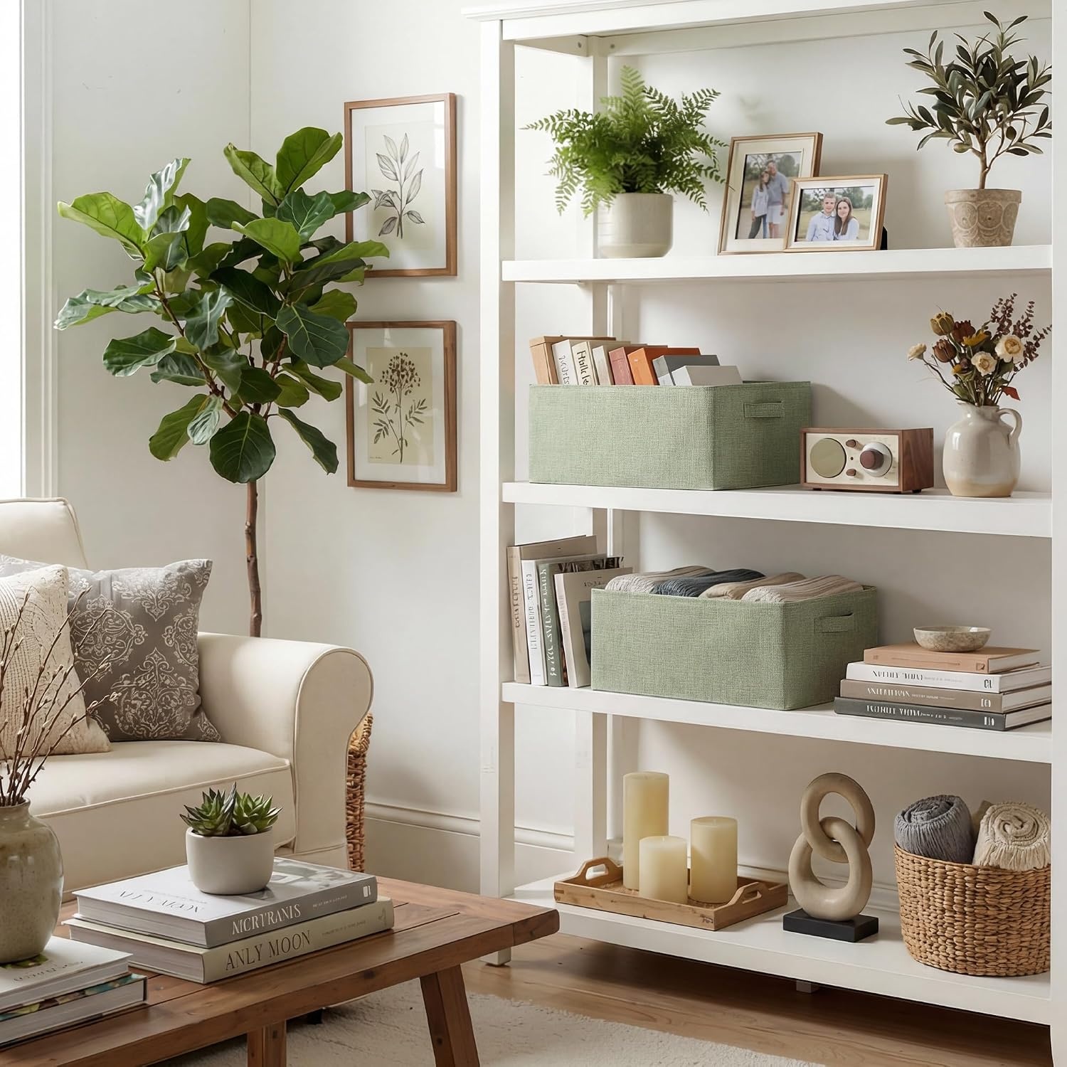 image:imageGRANNY SAYS Storage Bins for Closet Linen Closet Organizers and Storage Baskets with Metal Frame Shelf Storage Bins for Organizing Living Room Bedroom Wardrobe Foldable Sturdy Beige 2PackSage Green