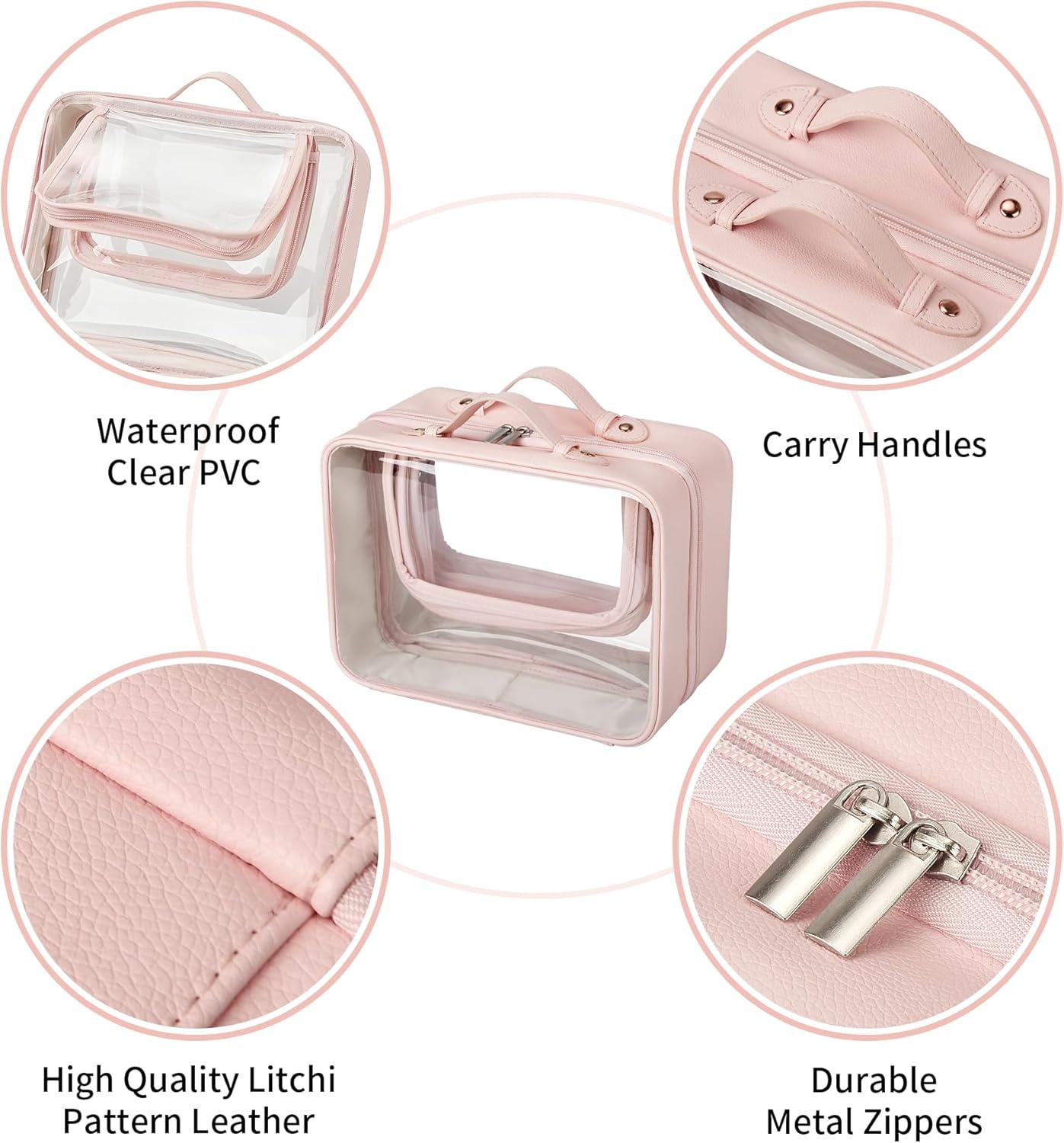 image:imageGRANNY SAYS TSA Approved Toiletry Bag Clear Makeup Bag Travel Toiletry Bag for Women Leather Travel Cosmetic Bag Portable PVC Waterproof Bag Large Makeup Organizer PinkPink