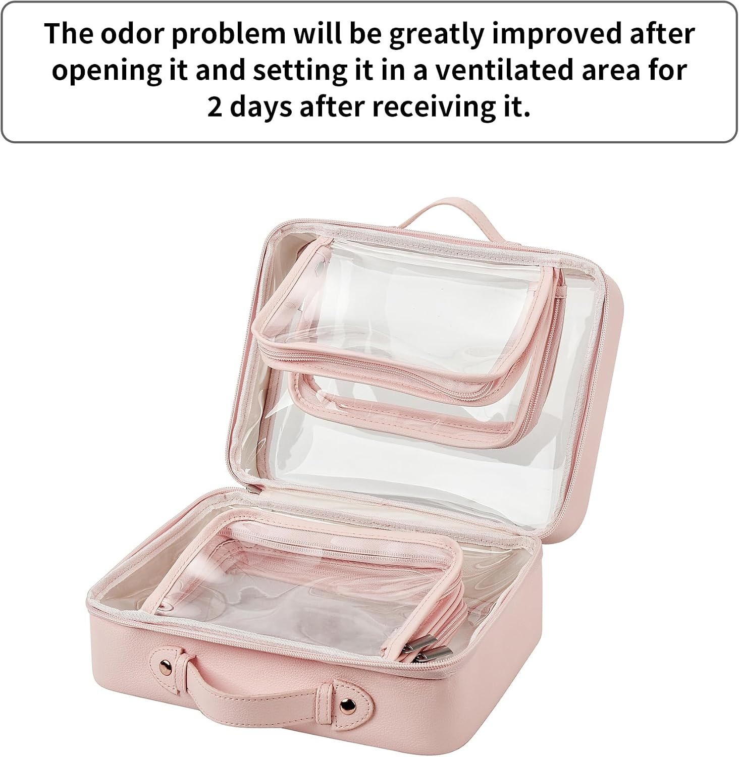 image:imageGRANNY SAYS TSA Approved Toiletry Bag Clear Makeup Bag Travel Toiletry Bag for Women Leather Travel Cosmetic Bag Portable PVC Waterproof Bag Large Makeup Organizer PinkPink