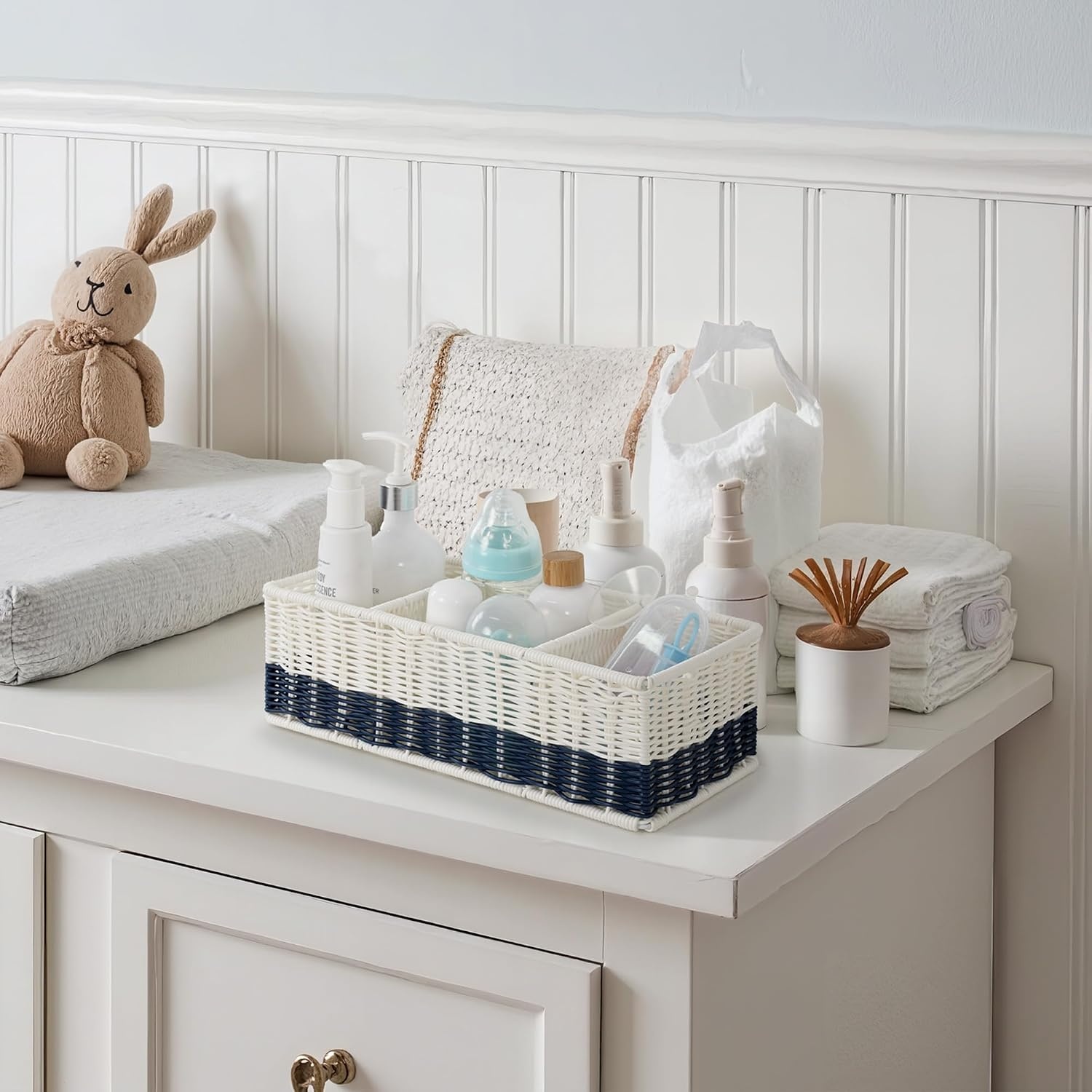 image:imageGRANNY SAYS Toilet Basket Tank Topper Decorative Wicker Basket for Costal Decor Waterproof Baskets for Shelves Back of Toilet Storage Basket Navy Blue