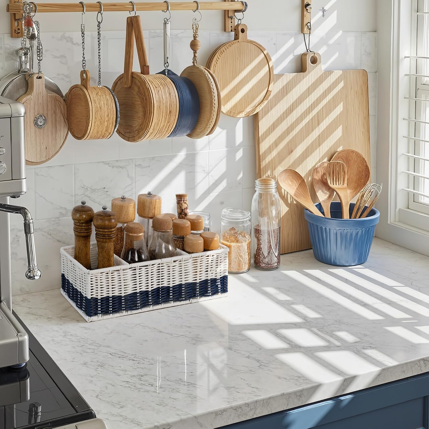 image:imageGRANNY SAYS Toilet Basket Tank Topper Decorative Wicker Basket for Costal Decor Waterproof Baskets for Shelves Back of Toilet Storage Basket Navy Blue