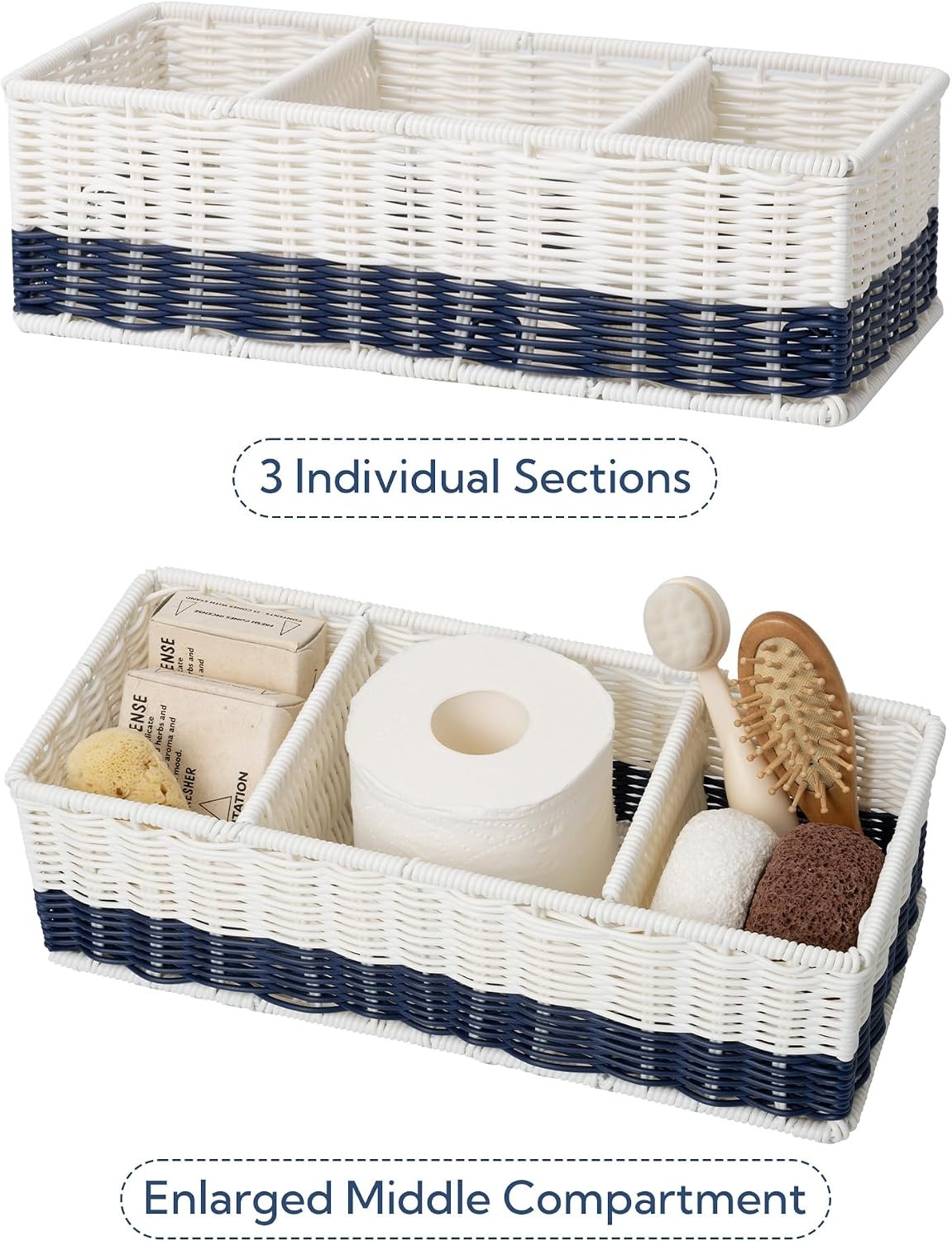 image:imageGRANNY SAYS Toilet Basket Tank Topper Decorative Wicker Basket for Costal Decor Waterproof Baskets for Shelves Back of Toilet Storage Basket Navy Blue