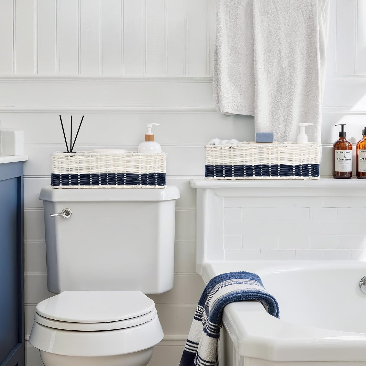 image:imageGRANNY SAYS Toilet Basket Tank Topper Decorative Wicker Basket for Costal Decor Waterproof Baskets for Shelves Back of Toilet Storage Basket Navy Blue