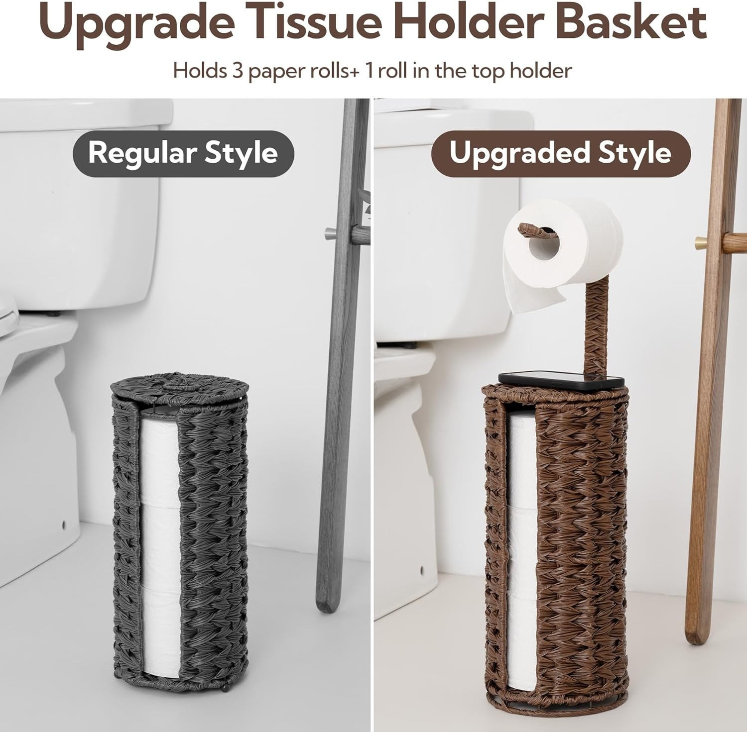 image:imageGRANNY SAYS Toilet Paper Storage Basket with Lid Toilet Paper Holder Stand Waterproof Organizer for Bathroom Bathroom Baskets for 3 Mega Rolls BrownBrown